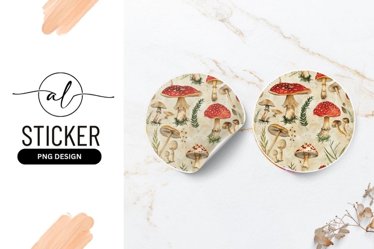 Whimsical mushroom pattern round sticker