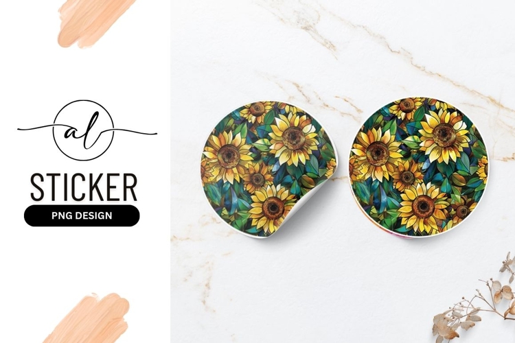 Vibrant sunflower round sticker png design