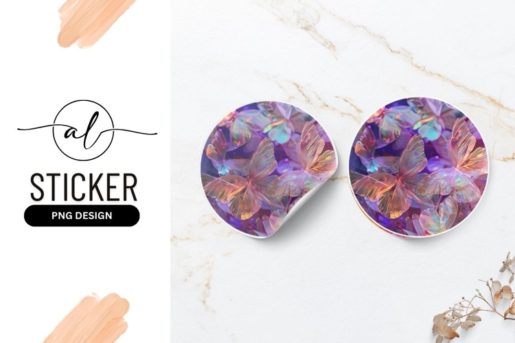 Iridescent butterfly round sticker png design