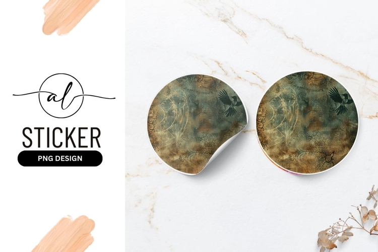 Antique map and compass round sticker