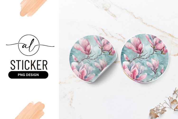 Elegant magnolia flower round sticker png design
