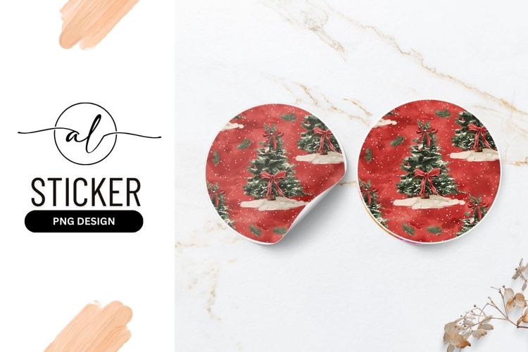 Christmas tree round sticker png design