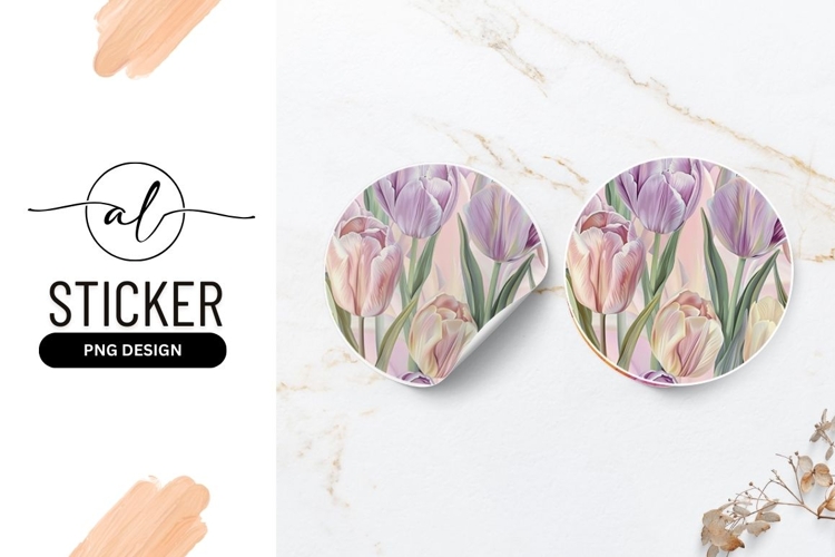 Delicate tulip round sticker png design
