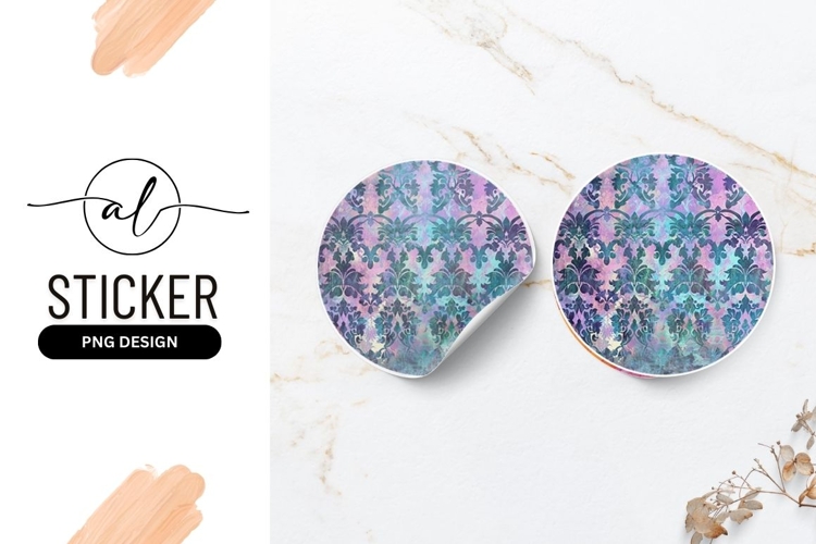 Round sticker with abstract floral design