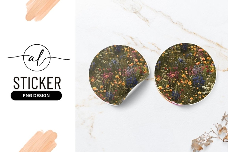 Vibrant wildflower round sticker png design