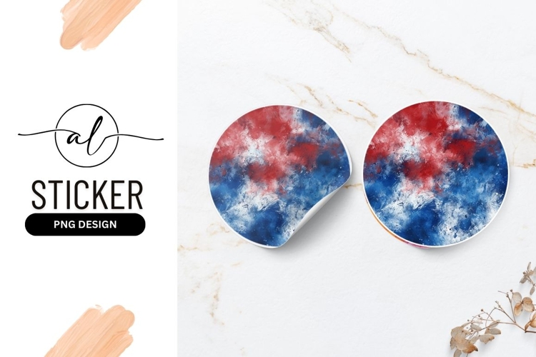 Abstract red and blue sky round sticker png design