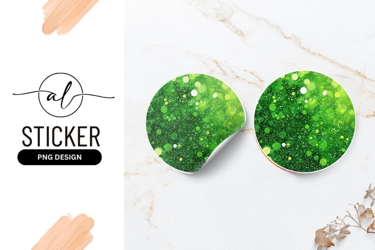 Green sparkle round sticker png design