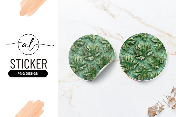 Green leaf pattern round sticker png