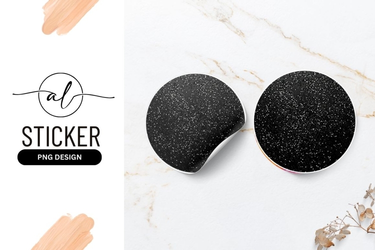 Black glitter round sticker png design