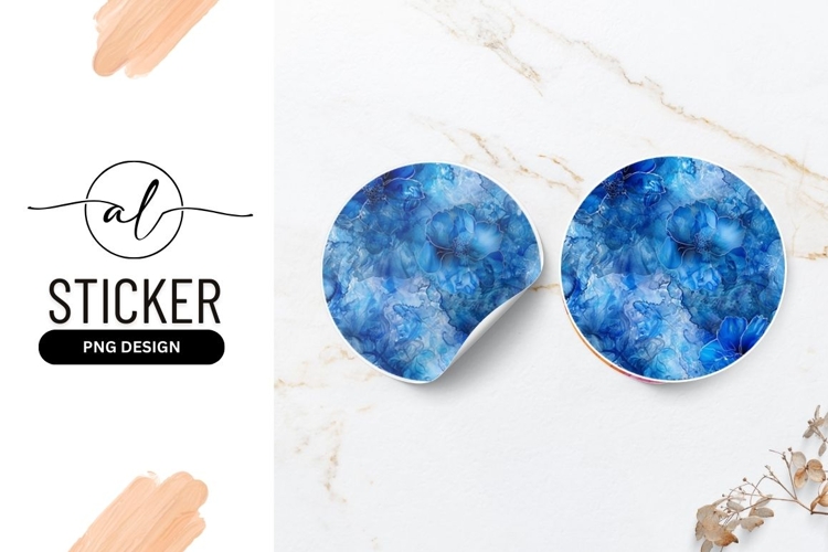 Blue floral abstract round sticker