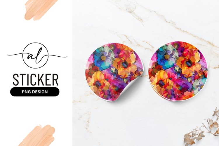 Vibrant floral round sticker png design