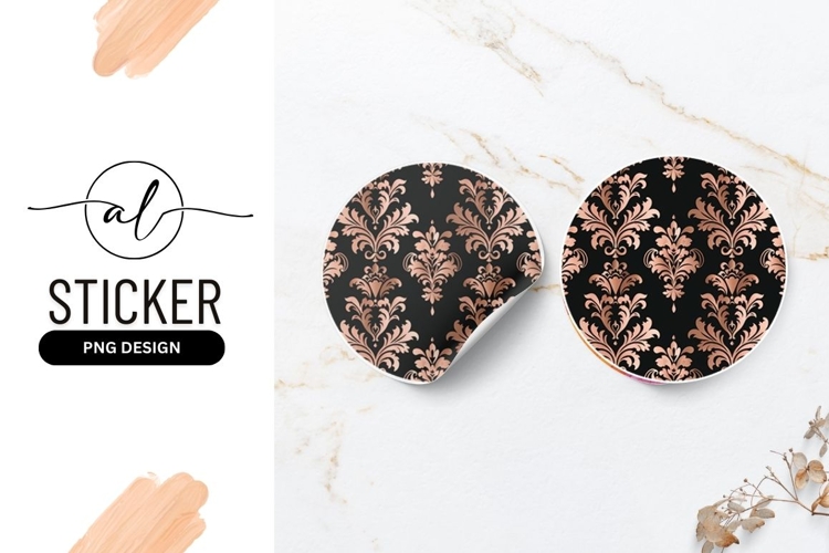 Elegant damask pattern round sticker png design