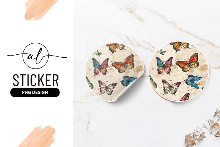 Colorful butterflies round sticker png design
