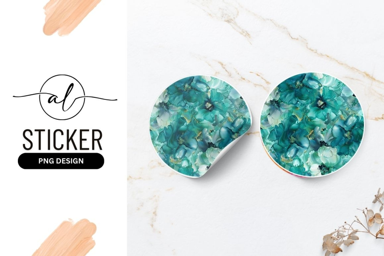Abstract turquoise marble round sticker