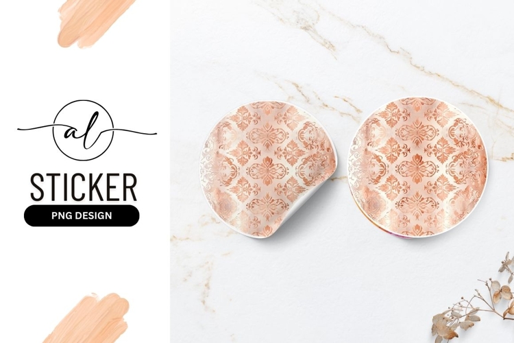 Elegant rose gold damask round sticker