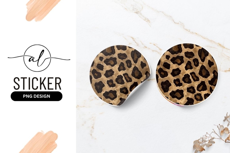 Golden leopard print round sticker