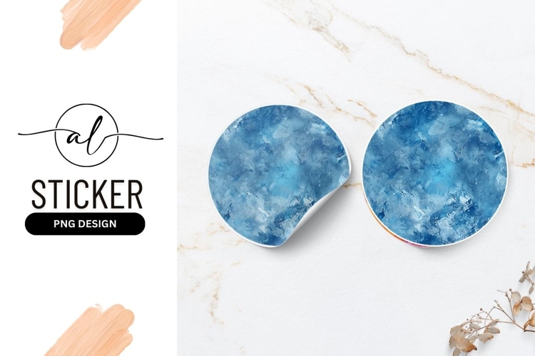 Abstract blue marble round sticker