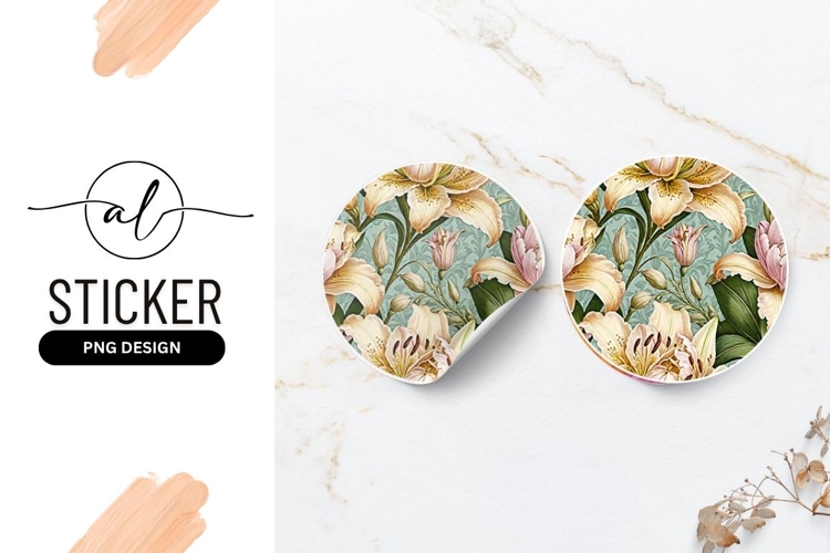 Elegant Lily Floral Round Sticker Png Background