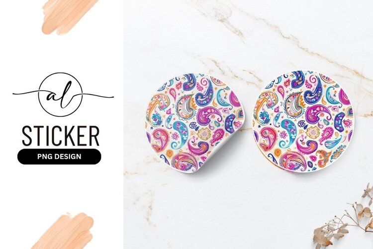 Colorful Paisley Pattern Design Round Sticker example image 1