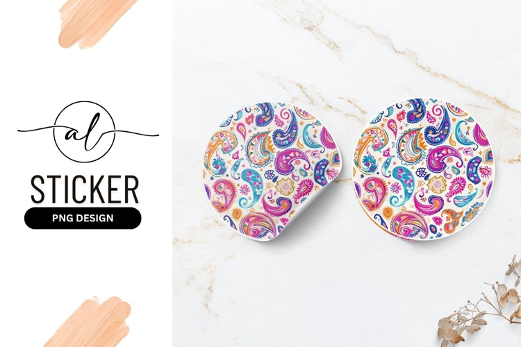 Colorful Paisley Pattern Design Round Sticker