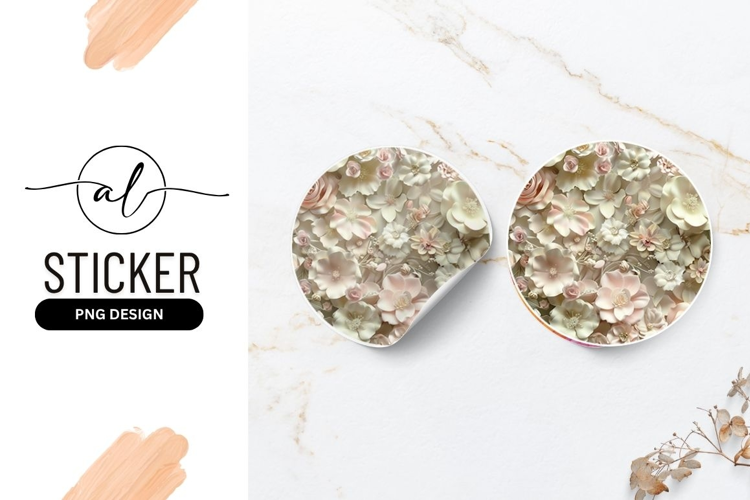 Delicate Paper Flowers Round Sticker Floral Arrangement