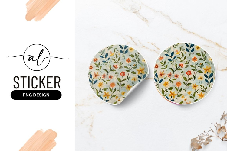 Floral Pattern On Round Sticker,Spring Flowers