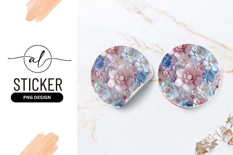 Floral Round Sticker Background With Pink And Blue