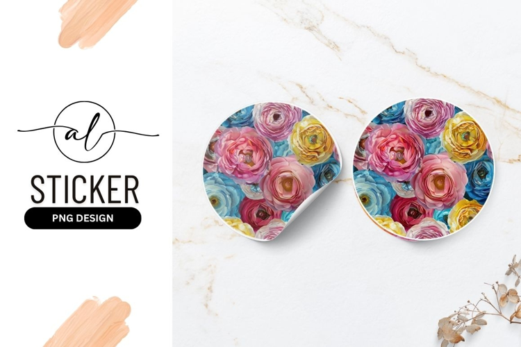 Colorful Ranunculus Flowers Round Sticker Design