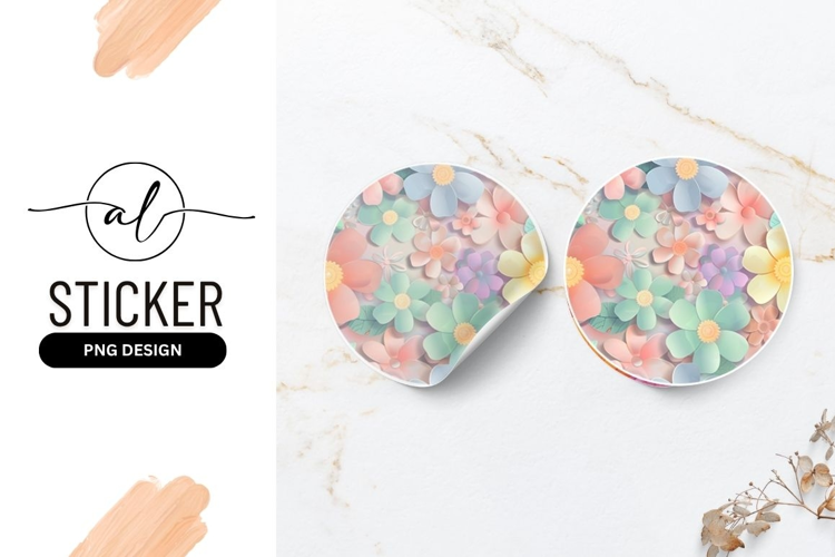 Pastel Flower Arrangement For Round Sticker Design