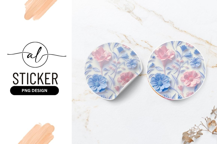 Pastel Floral Pattern Round Sticker Design