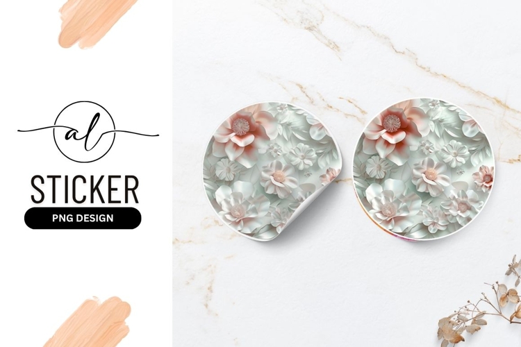 Pink And White Paper Flower Round Sticker Design