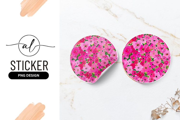 Pink Floral Watercolor Pattern Circle Round Sticker