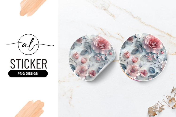 Pink Watercolor Roses Floral Pattern Round Sticker