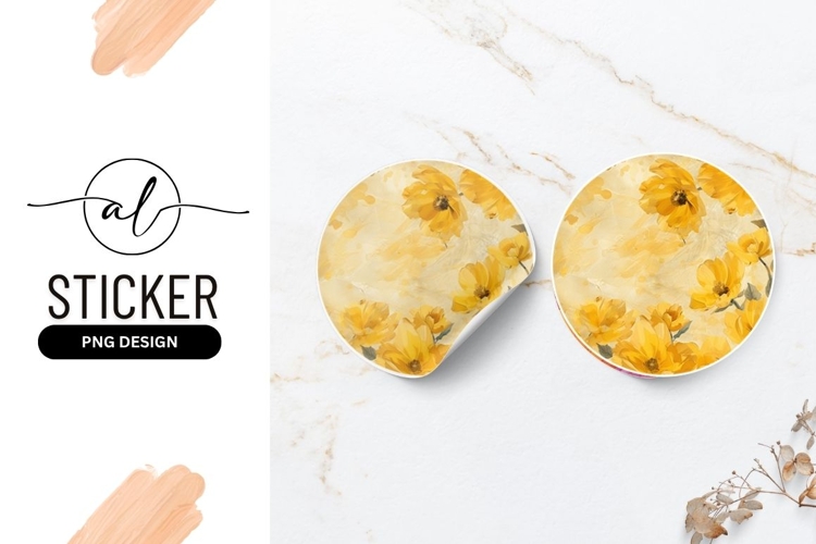 Yellow Floral Arrangement on Round Sticker Png