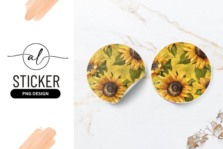 Round Sticker Png with Detailed Yellow Sunflowers