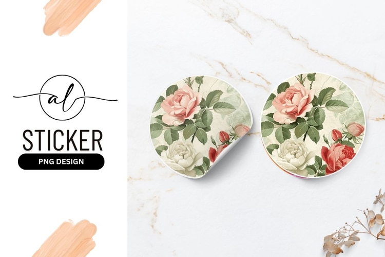 Vintage Rose Floral Arrangement Round Sticker Png roses