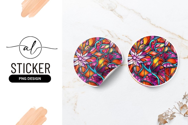 Floral Stained Glass Circular Illustration Round Sticker