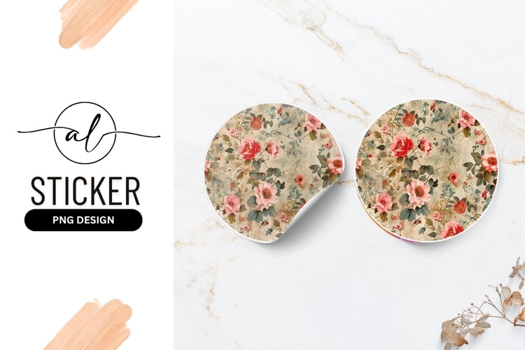 Floral Pattern Round Sticker Png with Pink and Red Roses