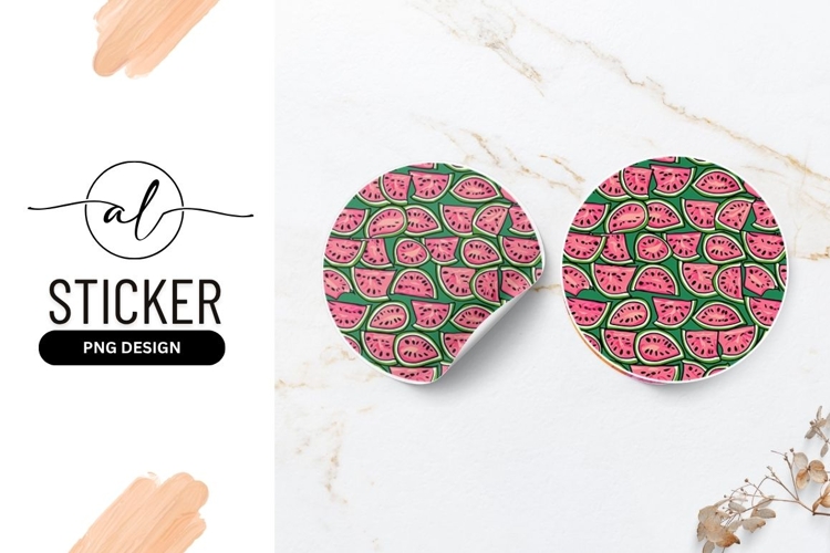 Round Watermelon Slices Pattern on Green Background