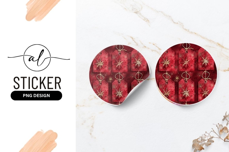Red Christmas Gift Tags Round Sticker Png