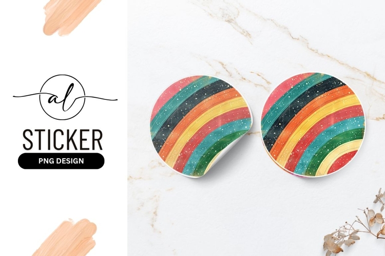 Colorful Curved Stripes Round Sticker Png Design