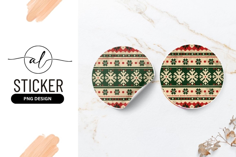 Festive Round Sticker Png With Christmas Patterns