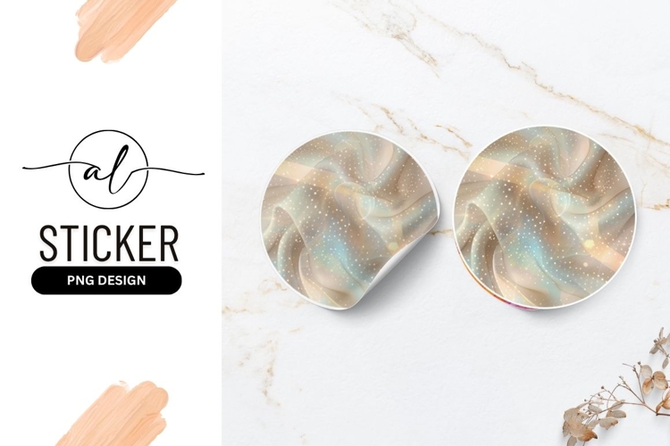 Abstract Beige And Blue Swirl With Stars Round Sticker Png