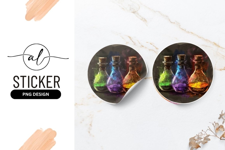 Three Magical Potions Round Sticker Png