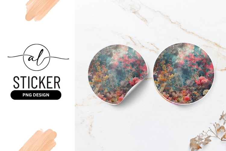 Vibrant Coral Reef Round Sticker Png Design