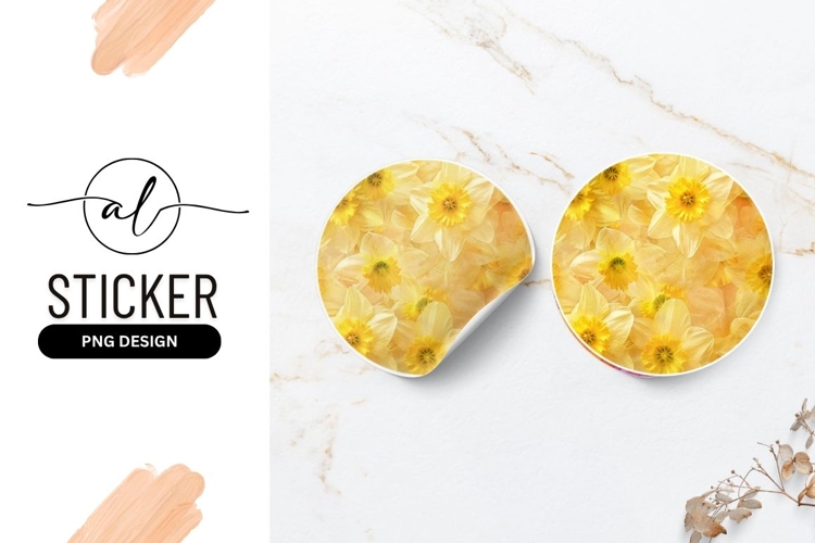 Yellow Daffodils Floral Background Round Sticker Png