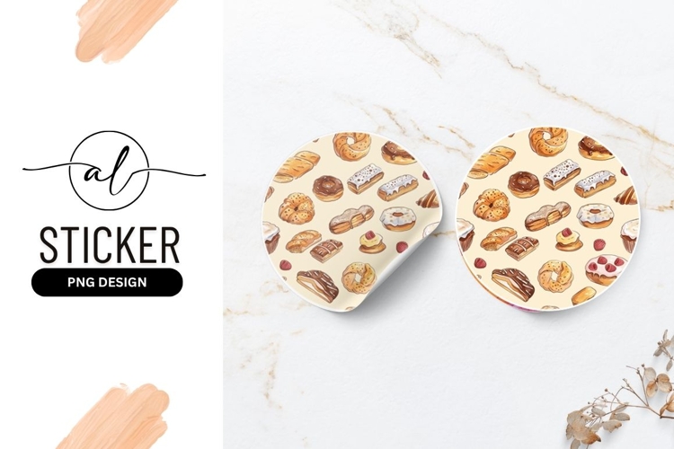 Assorted Bakery Goods Round Sticker Png Pattern