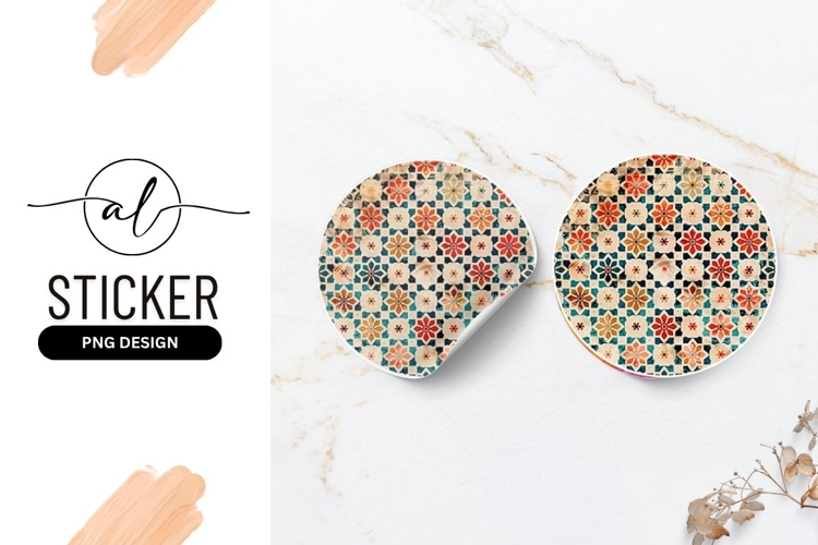 Vintage Floral Pattern Round Sticker Png Texture