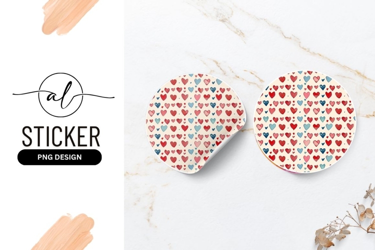Watercolor Hearts Pattern Round Sticker Png