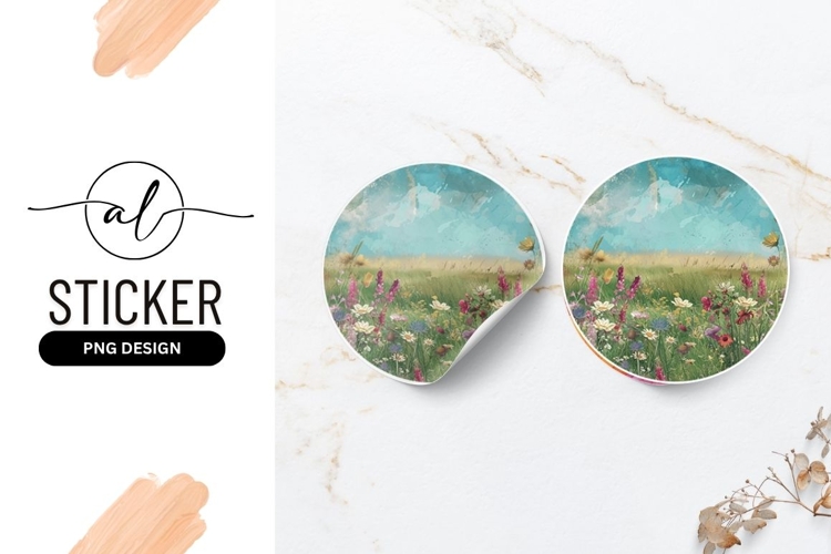 Watercolor Wildflower Meadow Round Sticker Png